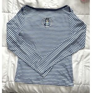 Bluey Women's Size L Striped Long Sleeve Graphic T-Shirt Blue Off The Shoulder